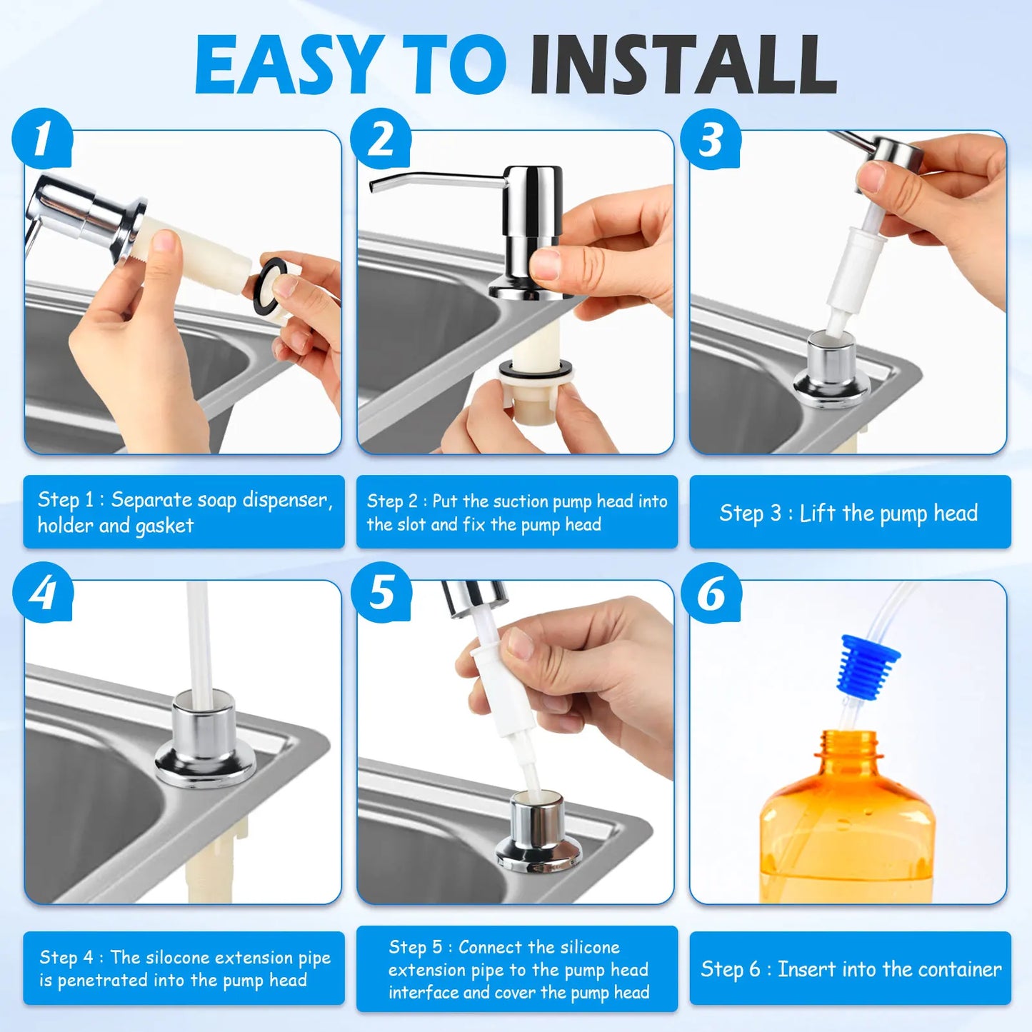 Stainless steel kitchen sink liquid soap dispenser (350ML / 500ML) — pump mount, hand-press design. 🧼