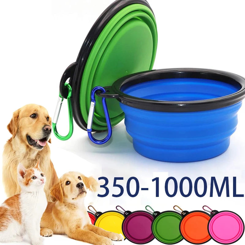 2-in-1 Folding Portable Silicone Dog Feeder Bowl with Carabiner