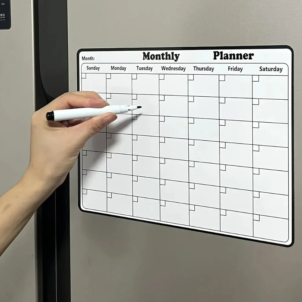 Fashionable magnetic dry erase calendar, multi-functional monthly refrigerator planner, kitchen decoration
