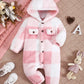 Baby Boys and Girls Plaid Romper Hooded Long Sleeved Plush Jumpsuit Winter Warm Bodysuit Clothes for 3-24 Months Toddler Boy