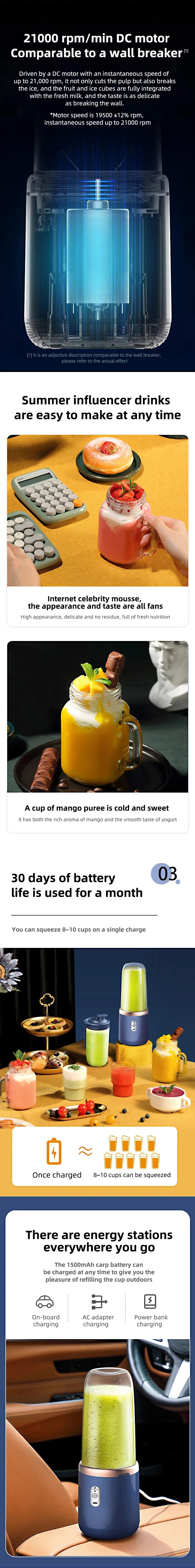 Portable Handheld USB Personal Mini Juicer Cup with Single Or Double Cups for Travel Blender for Water Bottles