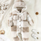 Baby Boys and Girls Plaid Romper Hooded Long Sleeved Plush Jumpsuit Winter Warm Bodysuit Clothes for 3-24 Months Toddler Boy