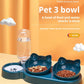Pet Bowls With Water Feeder, 3 In 1 Ear Design Tilted Cat Water And Food Bowl Set With Gravity Water Bottle For Neck Protection