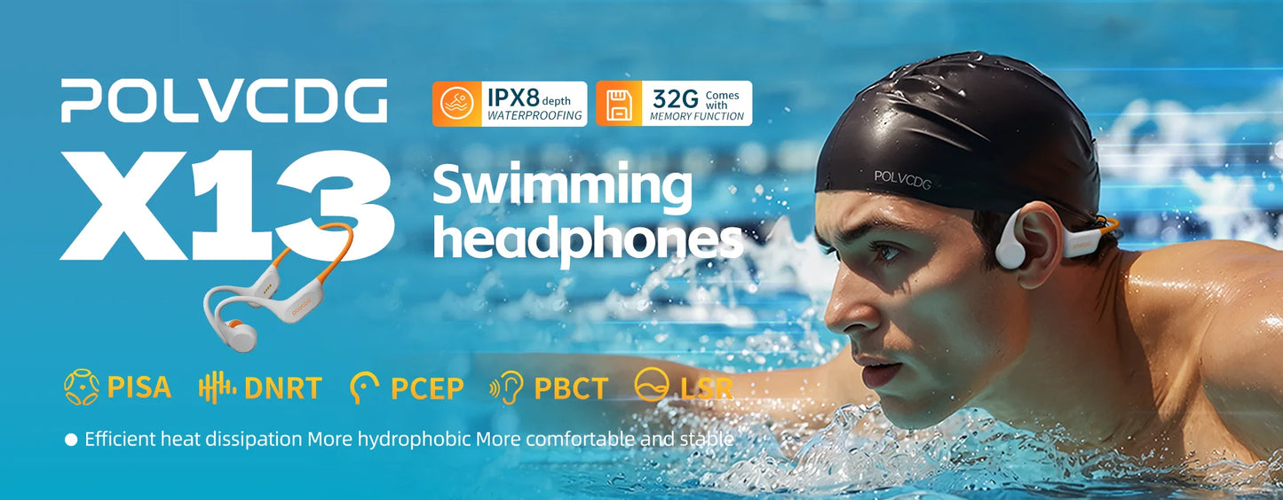 POLVCDG bone conduction swimming earphones IPX8 waterproof 32GB memory Bluetooth 5.4 silicone material 2025 new product x16