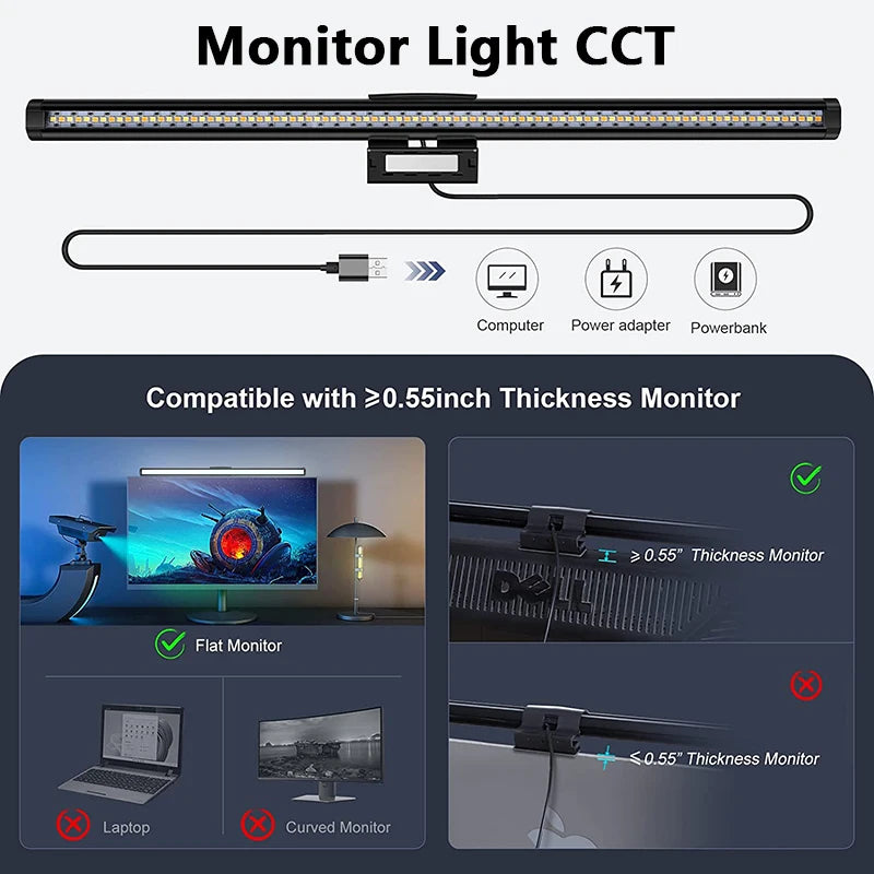 GB LED Monitor Light Bar: Dimmable Atmosphere Lamp for Work & Gaming