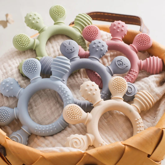 Food-Grade Silicone Teether Ring - Safe Sensory Toy for Babies 0-12 Months!