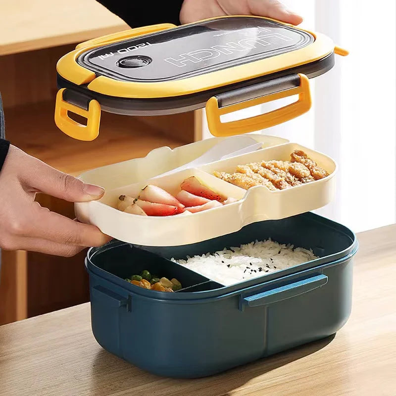1200ML 2-Layer Bento Lunch Box (Leakproof) – Spoon & Fork Included