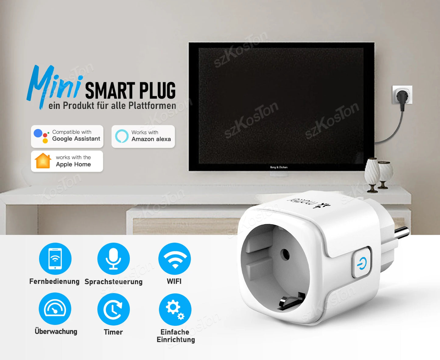 16A Mini WiFi Smart Plug: Control with App, Siri, Alexa & Google