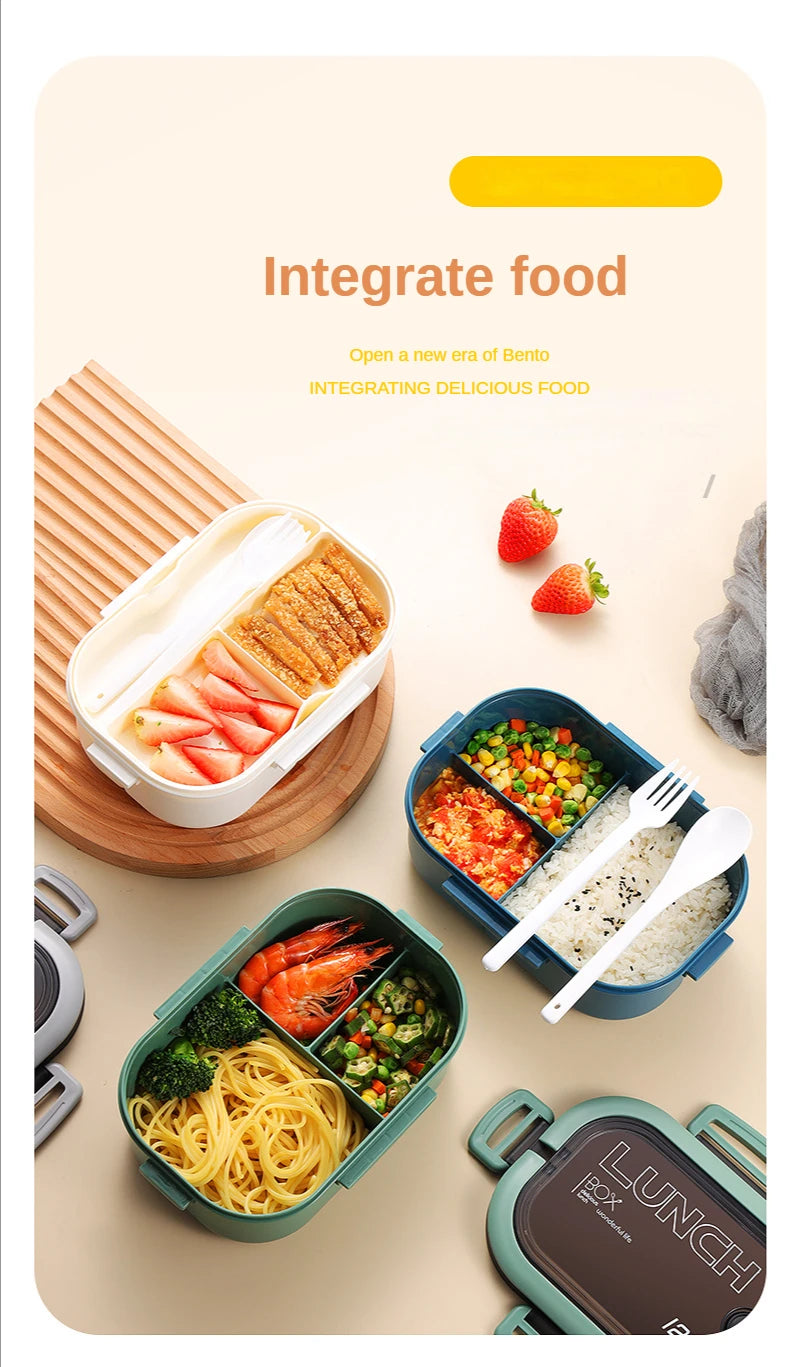 1200ML 2-Layer Bento Lunch Box (Leakproof) – Spoon & Fork Included