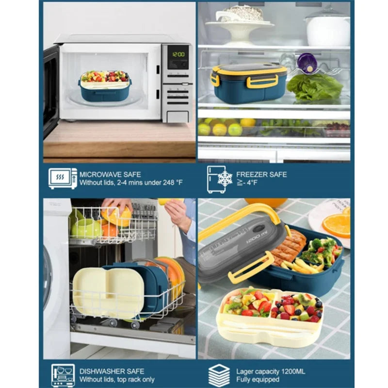 1200ML 2-Layer Bento Lunch Box (Leakproof) – Spoon & Fork Included