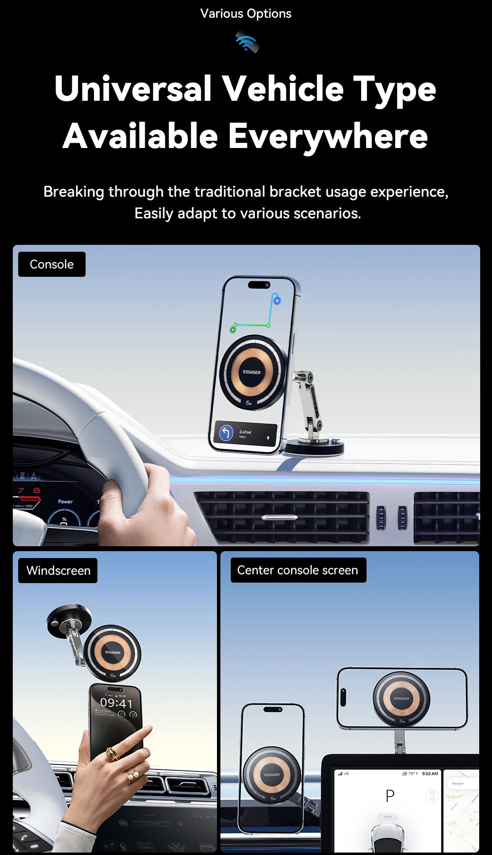 Essager Magnetic Wireless Charger Car Phone Holder 15W Fast Charging Easy Paste Mount Stand For Magsafe iPhone 15 14 13 Pro Max