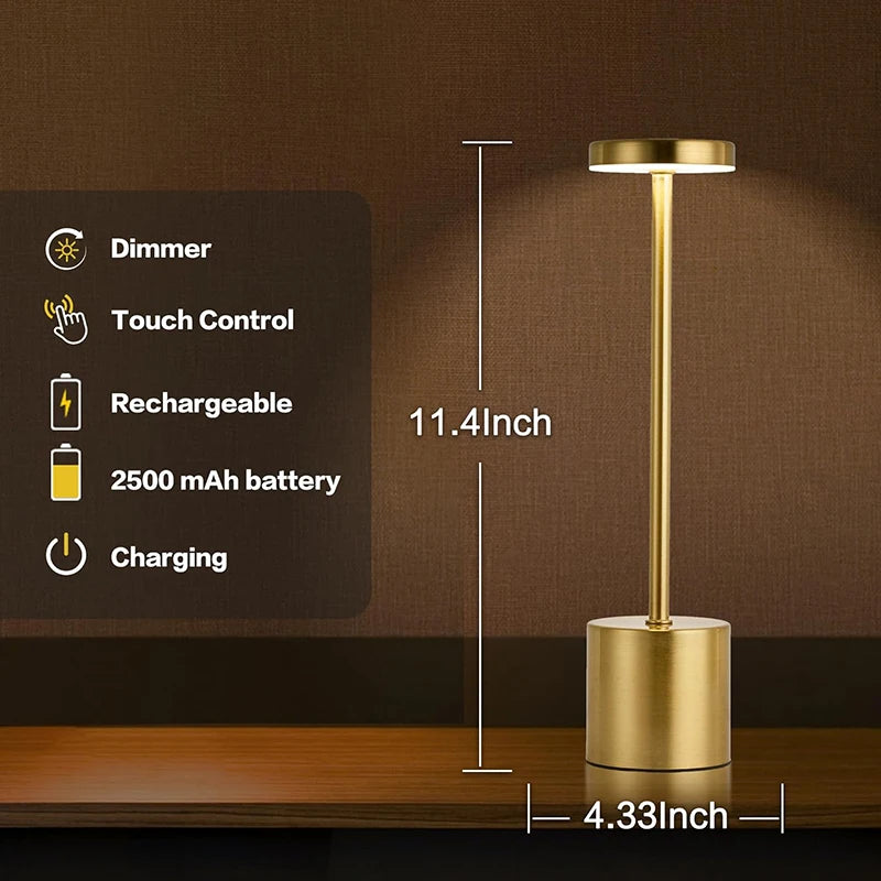 USB Rechargeable Classic Table Lamp: Touch Control & 3 Colors
