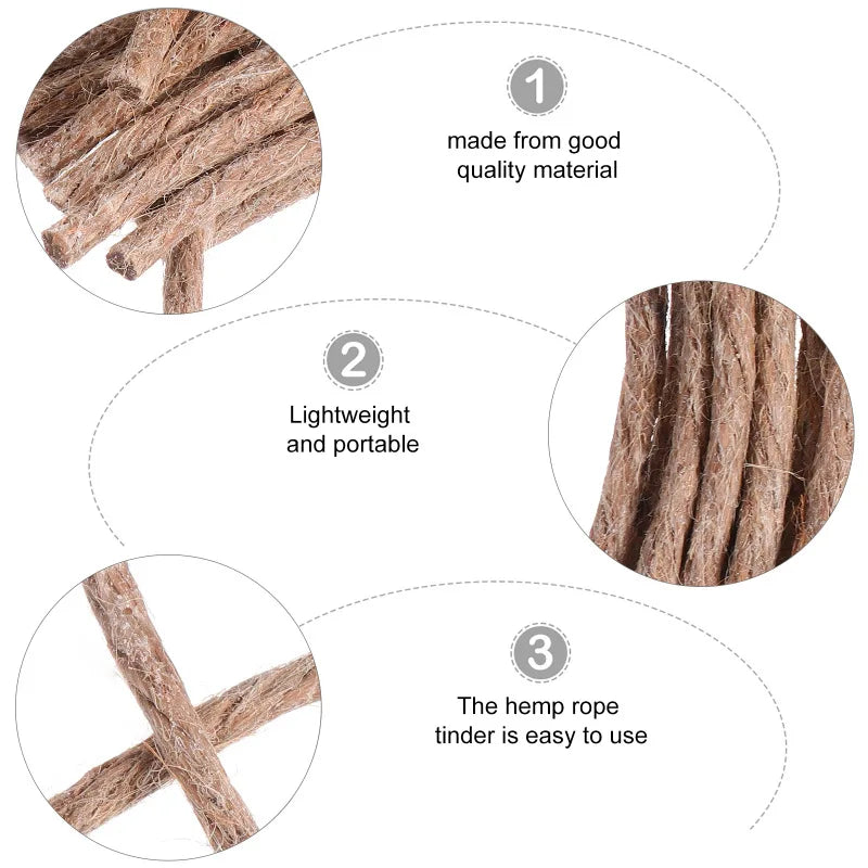 10Pcs Survival Wick Hemp Cord Camping Lighter Hemp Fire Starters Outdoor Wick Camping Ropes Survival Tools