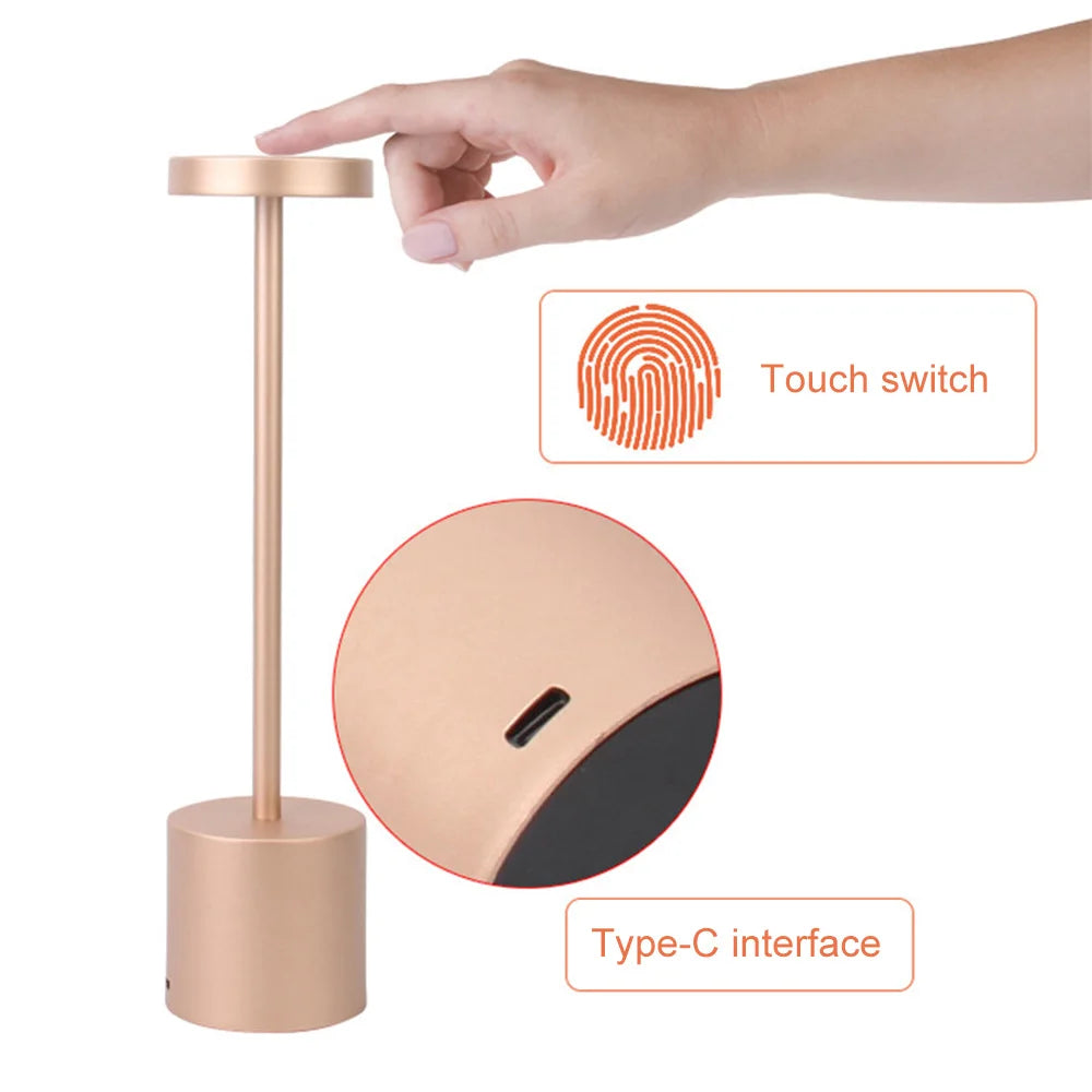 USB Rechargeable Classic Table Lamp: Touch Control & 3 Colors