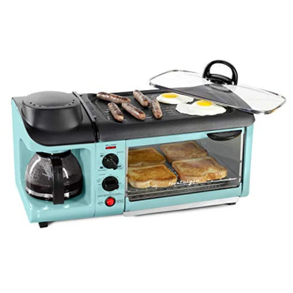 3in1 Breakfast Station for Home Kitchens Combines Coffee Maker NonStick Griddle and 4Slice Toaster Oven with Timer Functionalit