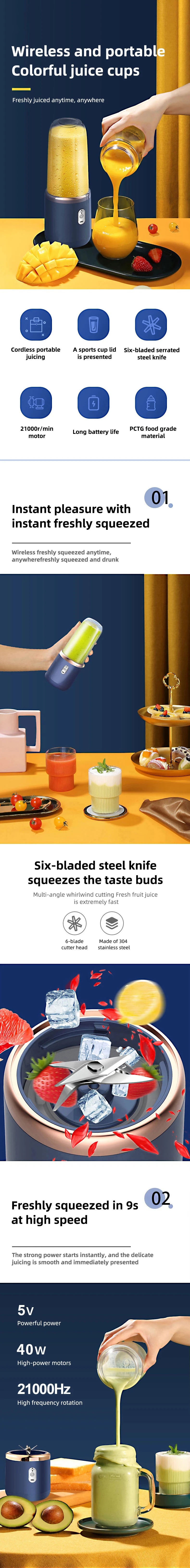 Portable Handheld USB Personal Mini Juicer Cup with Single Or Double Cups for Travel Blender for Water Bottles