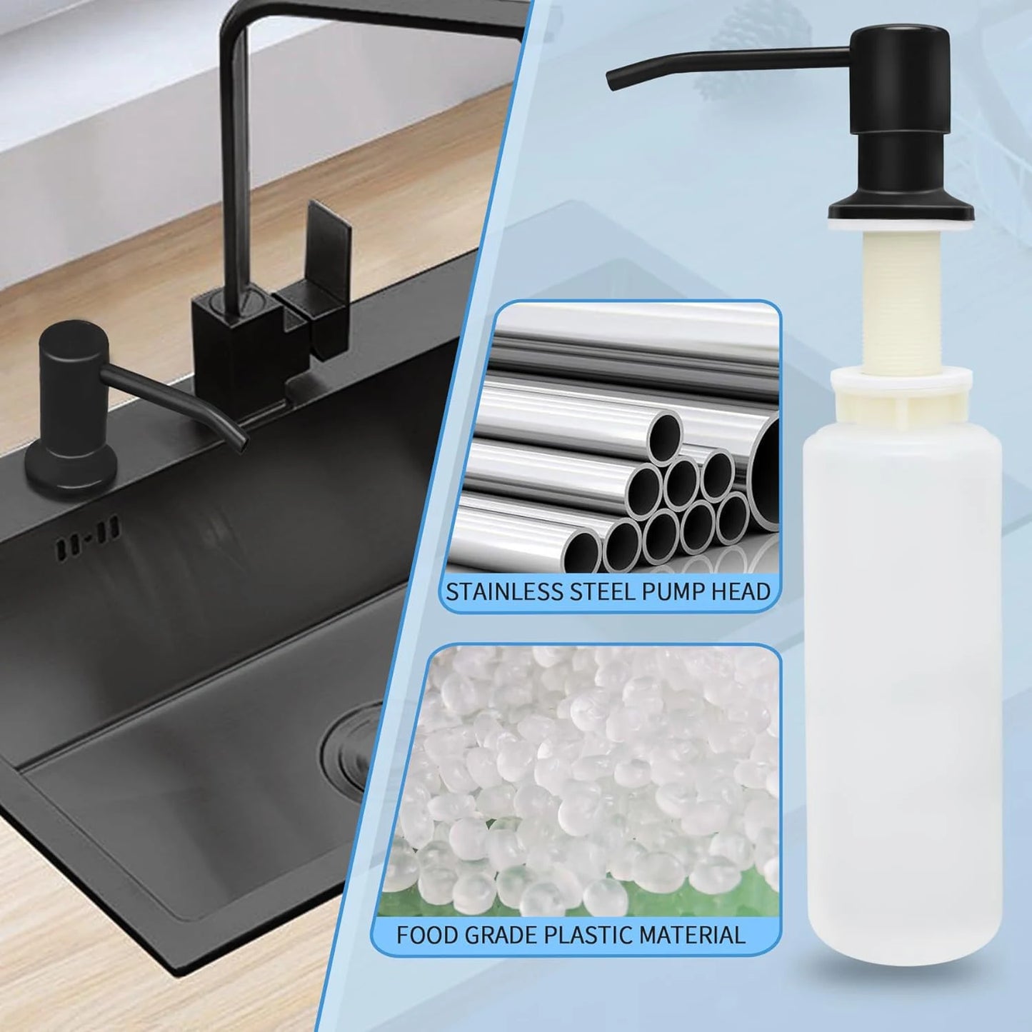 Stainless steel kitchen sink liquid soap dispenser (350ML / 500ML) — pump mount, hand-press design. 🧼
