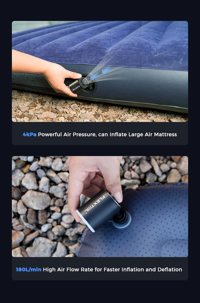 FLEXTAIL Portable Air Pump, Mini Camping Pump with Light, USB-C Charging, Ideal for Sleeping Pads, Air Bed Mattress, Vacuum Bags