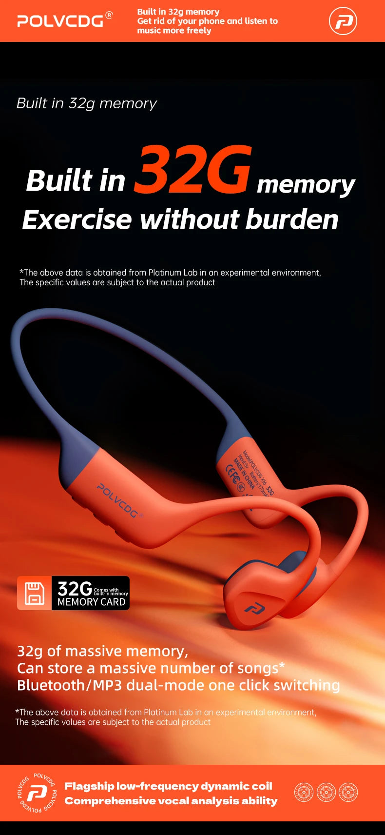 POLVCDG bone conduction swimming earphones IPX8 waterproof 32GB memory Bluetooth 5.4 silicone material 2025 new product x16