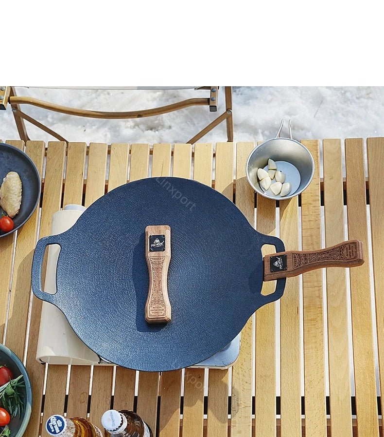 Outdoor Grill Pan Handle Anti-scalding Solid Wood Handle Bayonet Adjustable Heat Resistant Insulated Grip Outdoor Camping Tool