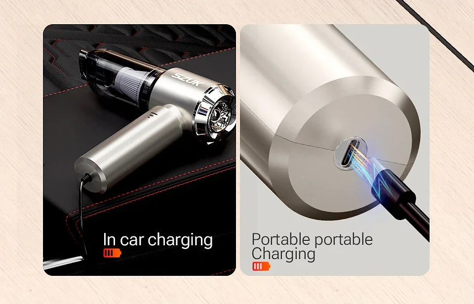 Cordless car vacuum - strong suction, portable, handheld. Perfect for quick clean-ups in your car! 🚗