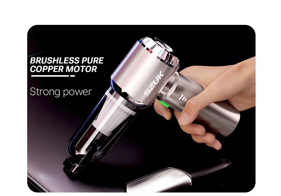 Cordless car vacuum - strong suction, portable, handheld. Perfect for quick clean-ups in your car! 🚗
