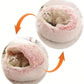 Plush Hooded Pet Bed Round Fluffy Soft Cat Bed Pet Cushion Warm Cat Dog 2 in 1 Sleeping Nest Cave for Small Dogs