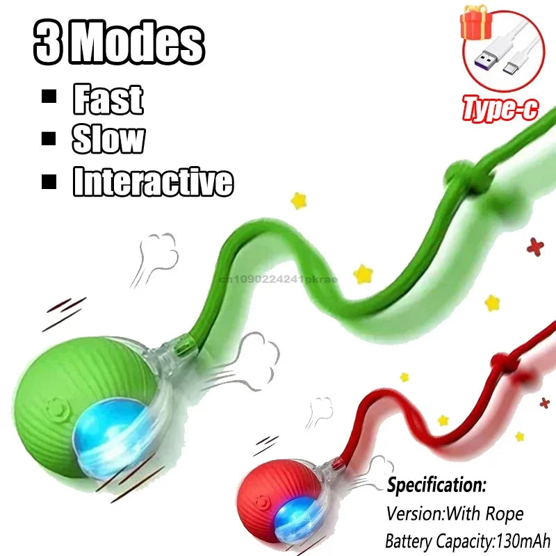 Cat Interactive Ball Toy Automatic Rolling Ball Faux Tail Rechargeable Pet Electric Toy Dog Cat Training Imitate Mouse Products
