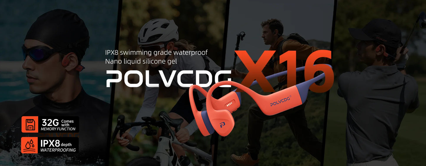 POLVCDG bone conduction swimming earphones IPX8 waterproof 32GB memory Bluetooth 5.4 silicone material 2025 new product x16