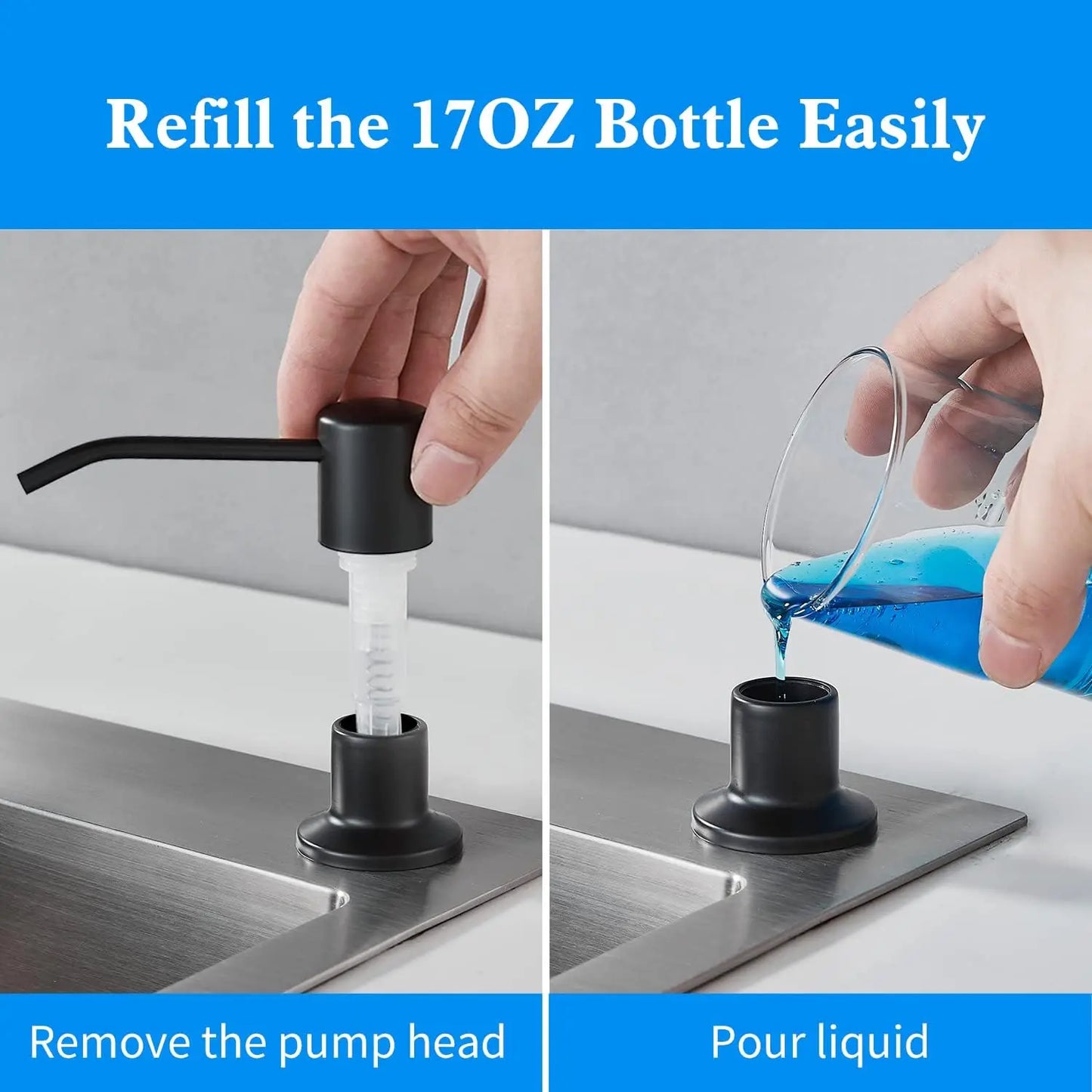 Stainless steel kitchen sink liquid soap dispenser (350ML / 500ML) — pump mount, hand-press design. 🧼