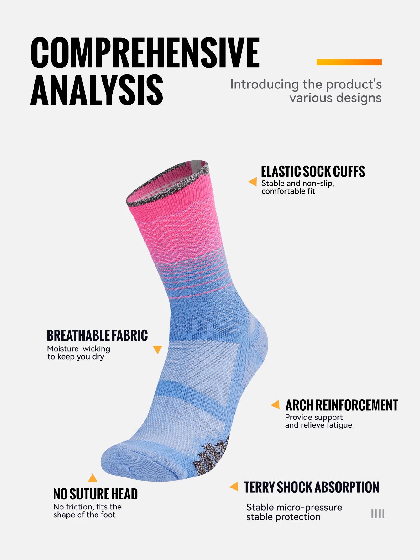 WRELS Socks Athletic Cushion Moisture Wicking Sports Socks Thickening Towel Bottom Sweat Absorbing Shock-absorbing Running Socks