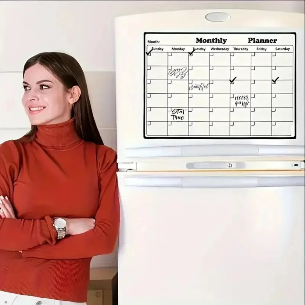 Fashionable magnetic dry erase calendar, multi-functional monthly refrigerator planner, kitchen decoration