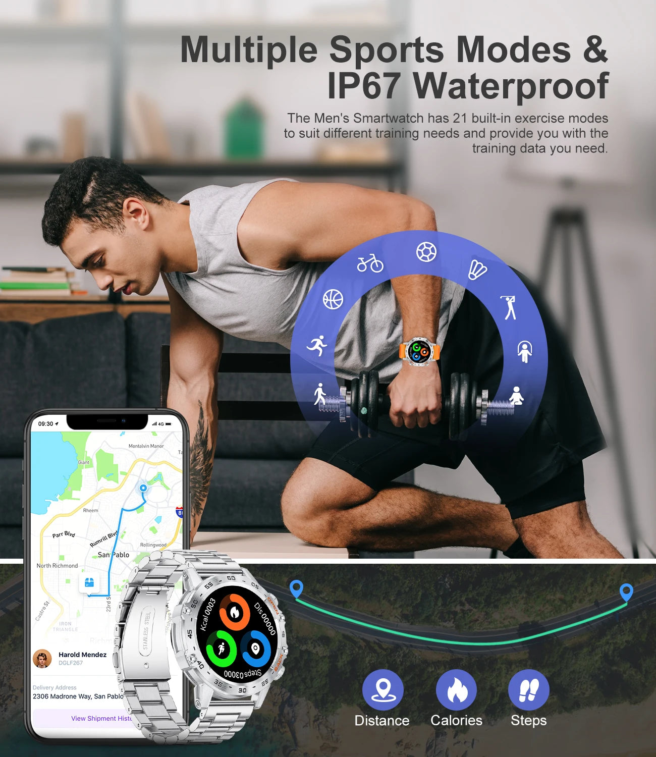 New1.39" Bluetooth Call Smart Watch Men Outdoor Sport Fitness Heart Rate Health Monitoring Smartwatch for Android IOS Phone