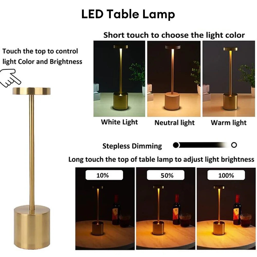 USB Rechargeable Classic Table Lamp: Touch Control & 3 Colors