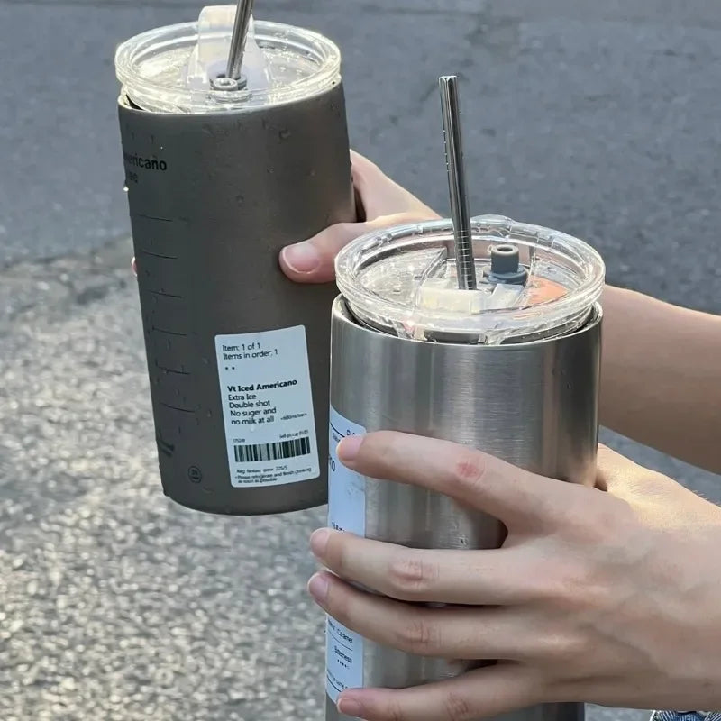 Leak-Proof Insulated Stainless Steel Thermos Cup with Straw