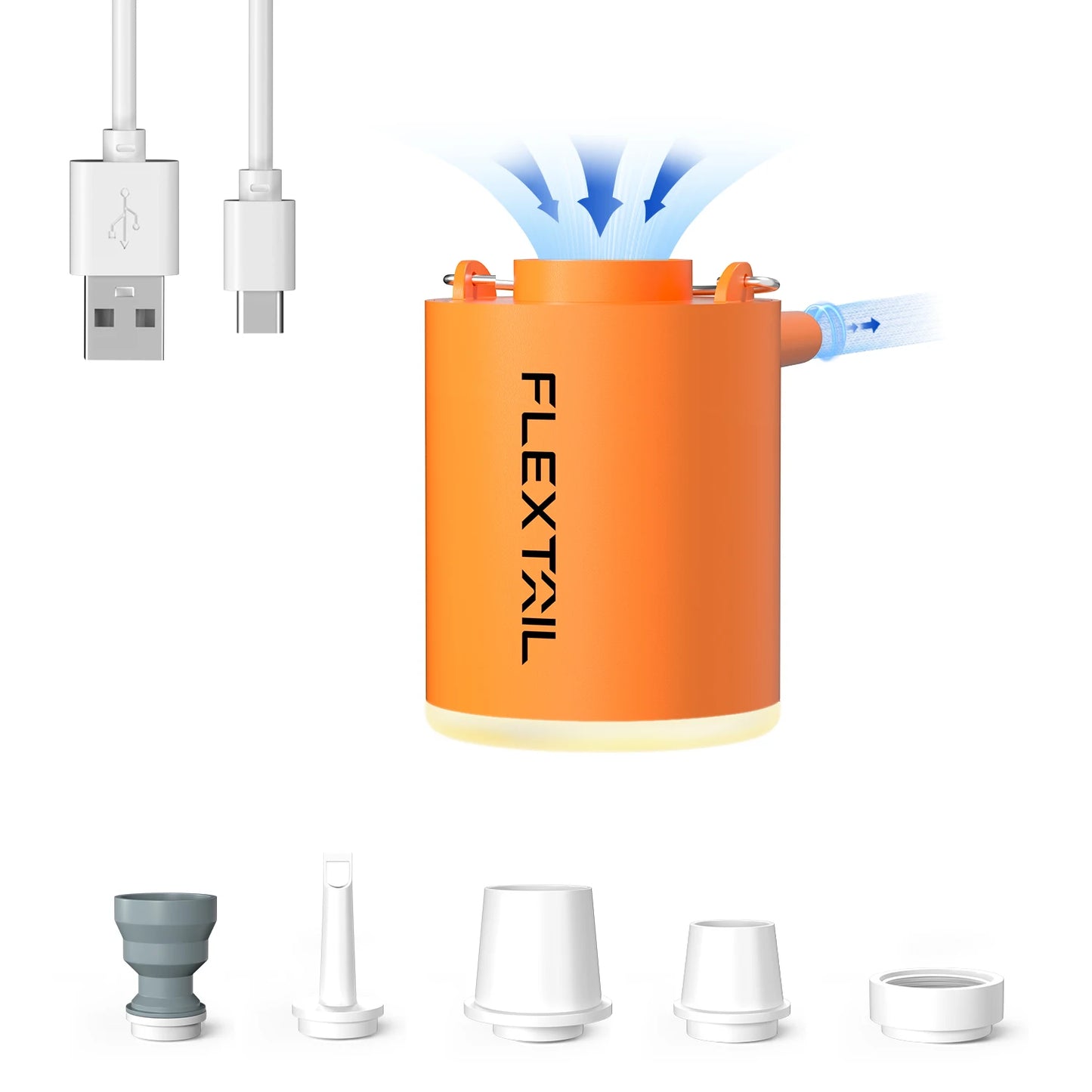 FLEXTAIL Portable Air Pump, Mini Camping Pump with Light, USB-C Charging, Ideal for Sleeping Pads, Air Bed Mattress, Vacuum Bags