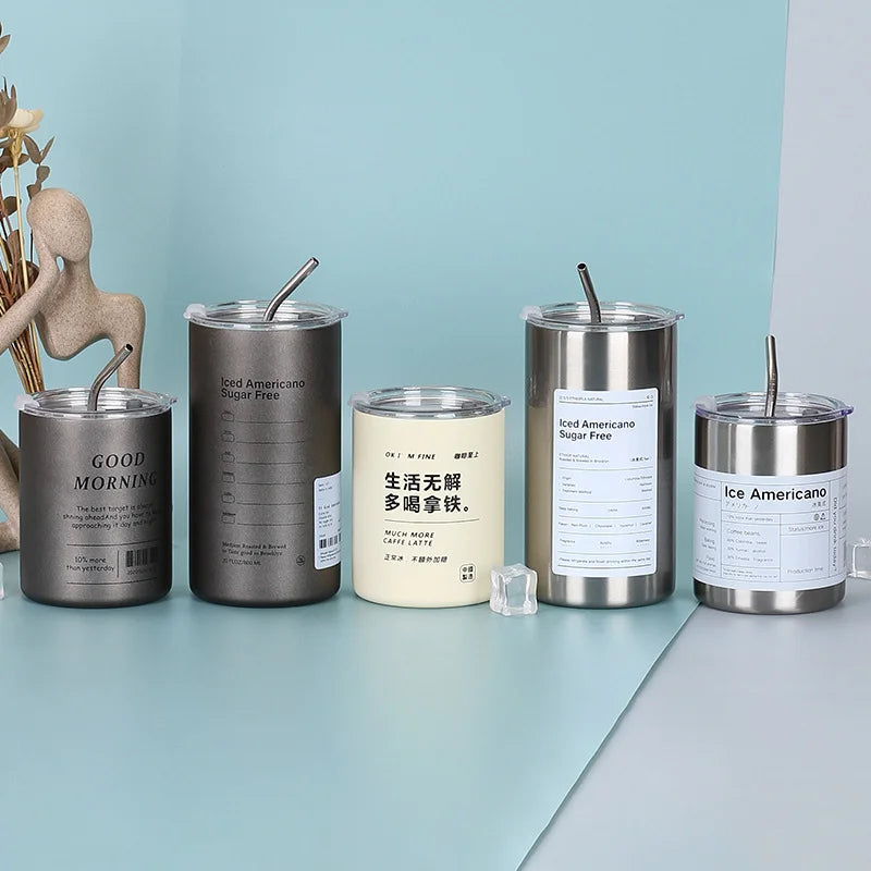 Leak-Proof Insulated Stainless Steel Thermos Cup with Straw