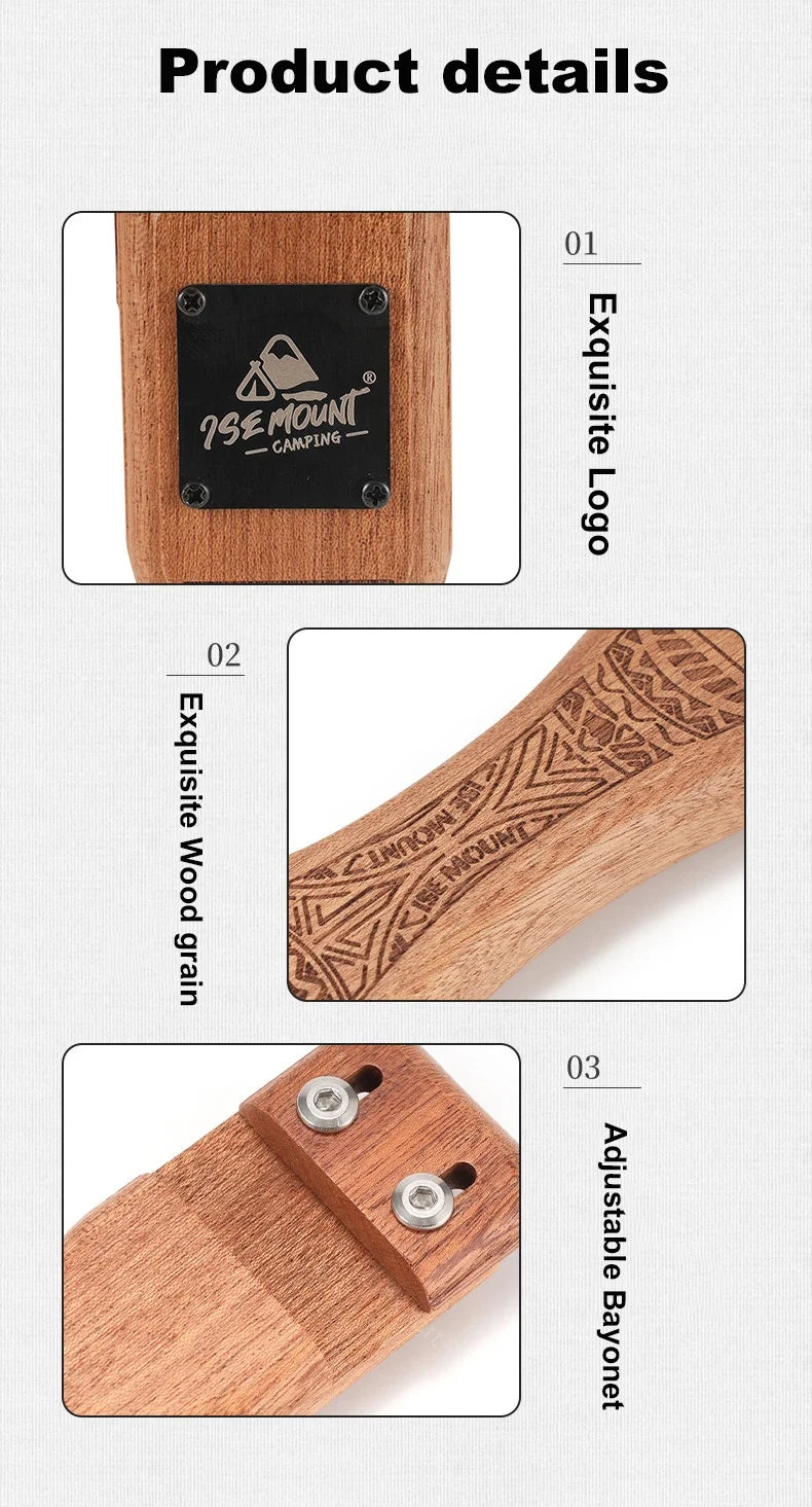 Outdoor Grill Pan Handle Anti-scalding Solid Wood Handle Bayonet Adjustable Heat Resistant Insulated Grip Outdoor Camping Tool