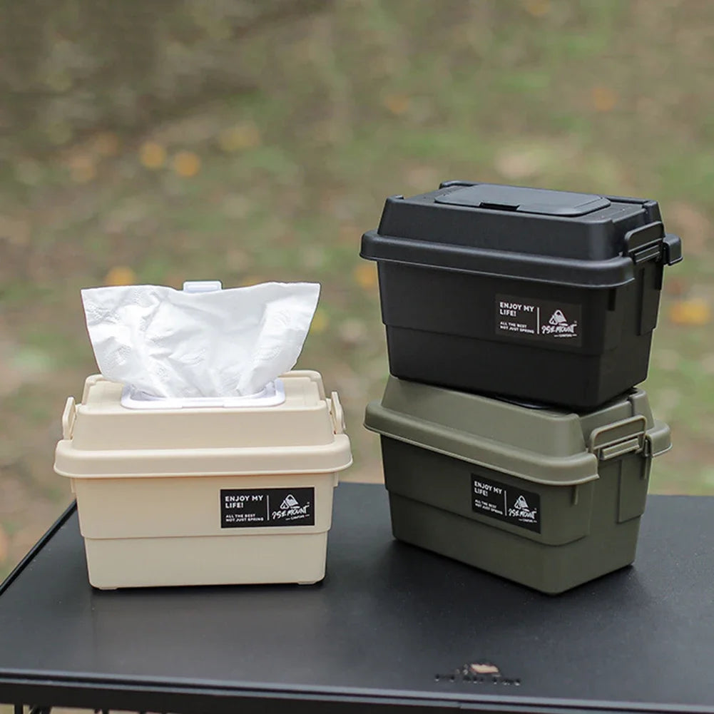 Outdoor Tissue Case Desktop Napkin Paper Storage Box Portable 1.1L Camping Picnic Seasoning Bottle Organizer Sundries Bucket