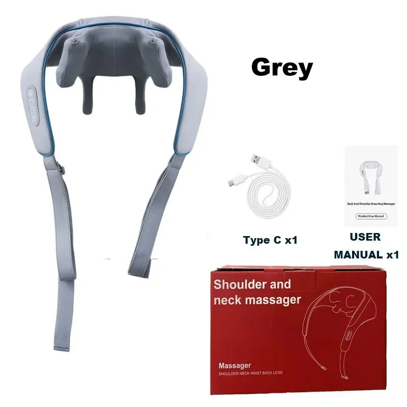Rechargeable Powerful 5D Shiatsu Back Neck Shoulder Massager Heated Kneading Neck And Shoulder Muscle Relaxing Massage Shawl