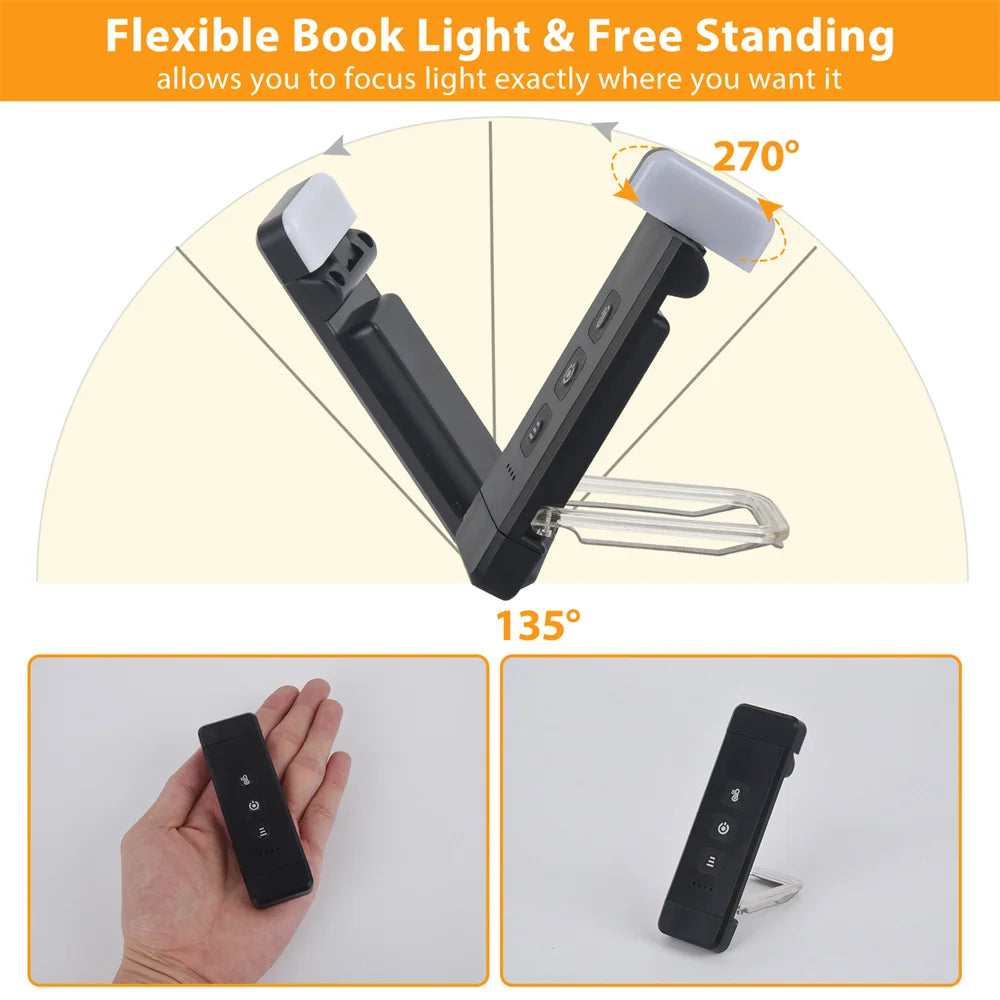 USB Rechargeable Clip-On Bookmark Book Light with Timer