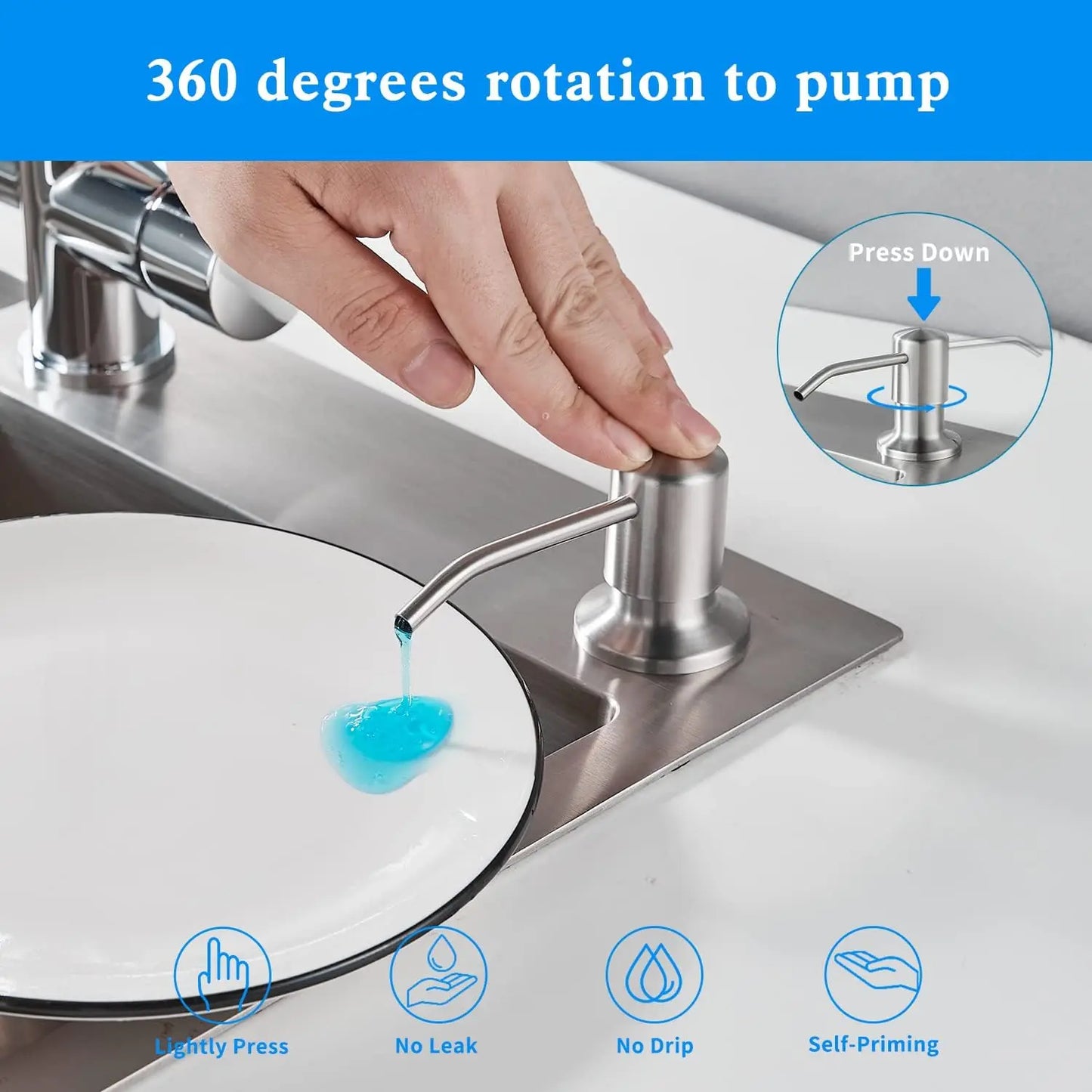 Stainless steel kitchen sink liquid soap dispenser (350ML / 500ML) — pump mount, hand-press design. 🧼