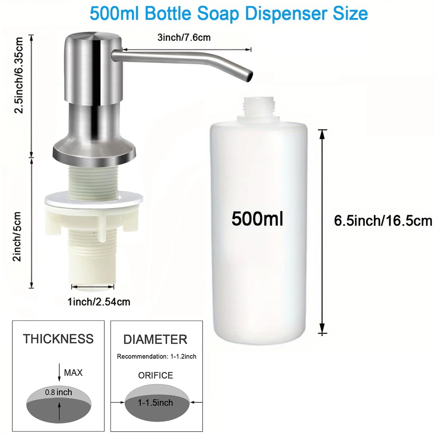 Stainless steel kitchen sink liquid soap dispenser (350ML / 500ML) — pump mount, hand-press design. 🧼