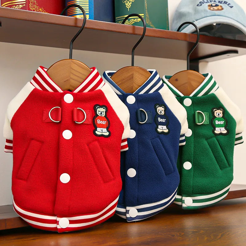 Cozy Fleece Dog Jacket, Sporty Baseball Style Pet Vest for Everyday Comfort, Warm Puppy Clothes for Small Medium Dogs