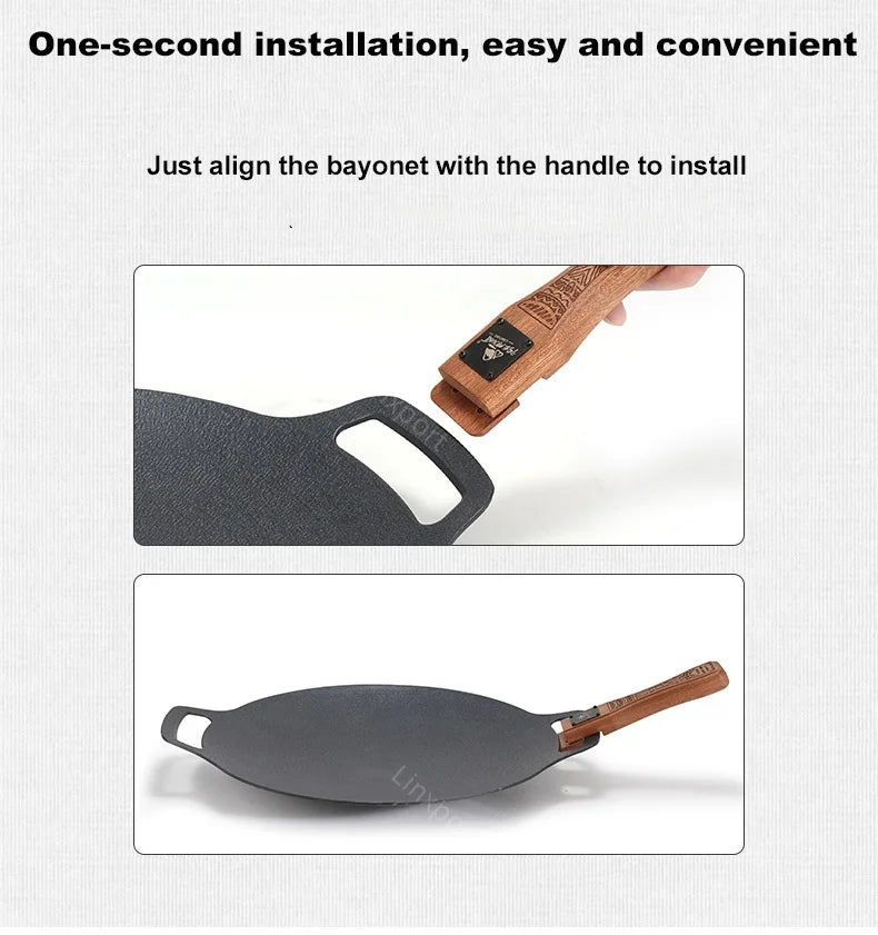 Outdoor Grill Pan Handle Anti-scalding Solid Wood Handle Bayonet Adjustable Heat Resistant Insulated Grip Outdoor Camping Tool