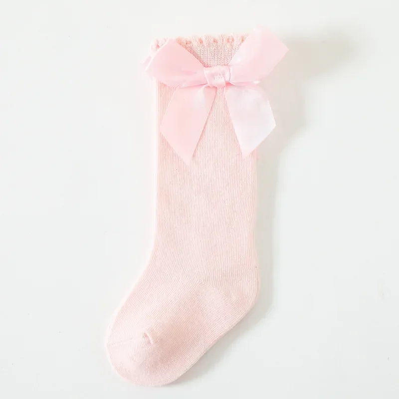 Baby Girls Bow Knee High Socks Cute Kids Girl Student Princess Sock Children Solid Color Cotton Socks Infant Newborn Clothing