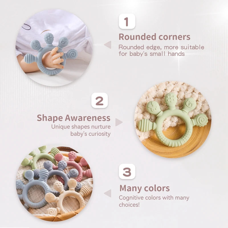 Food-Grade Silicone Teether Ring - Safe Sensory Toy for Babies 0-12 Months!