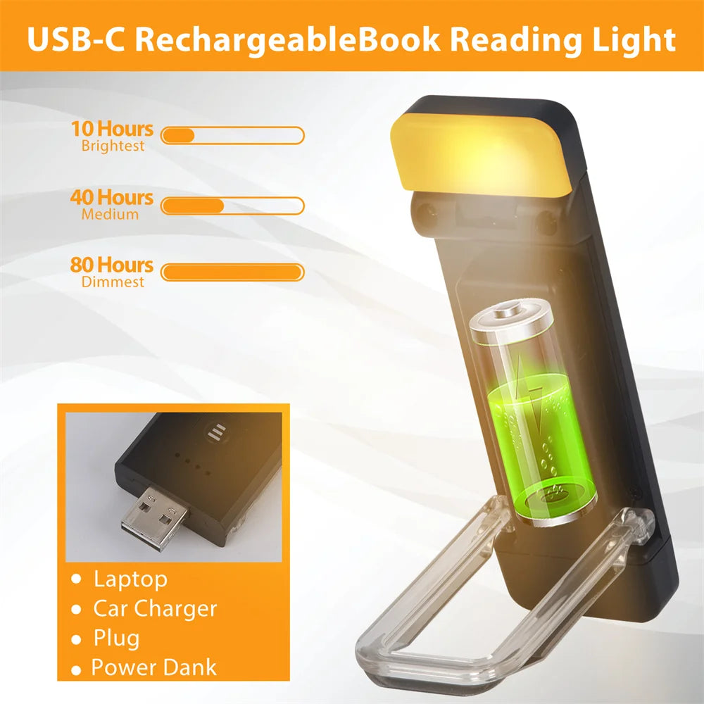 USB Rechargeable Clip-On Bookmark Book Light with Timer
