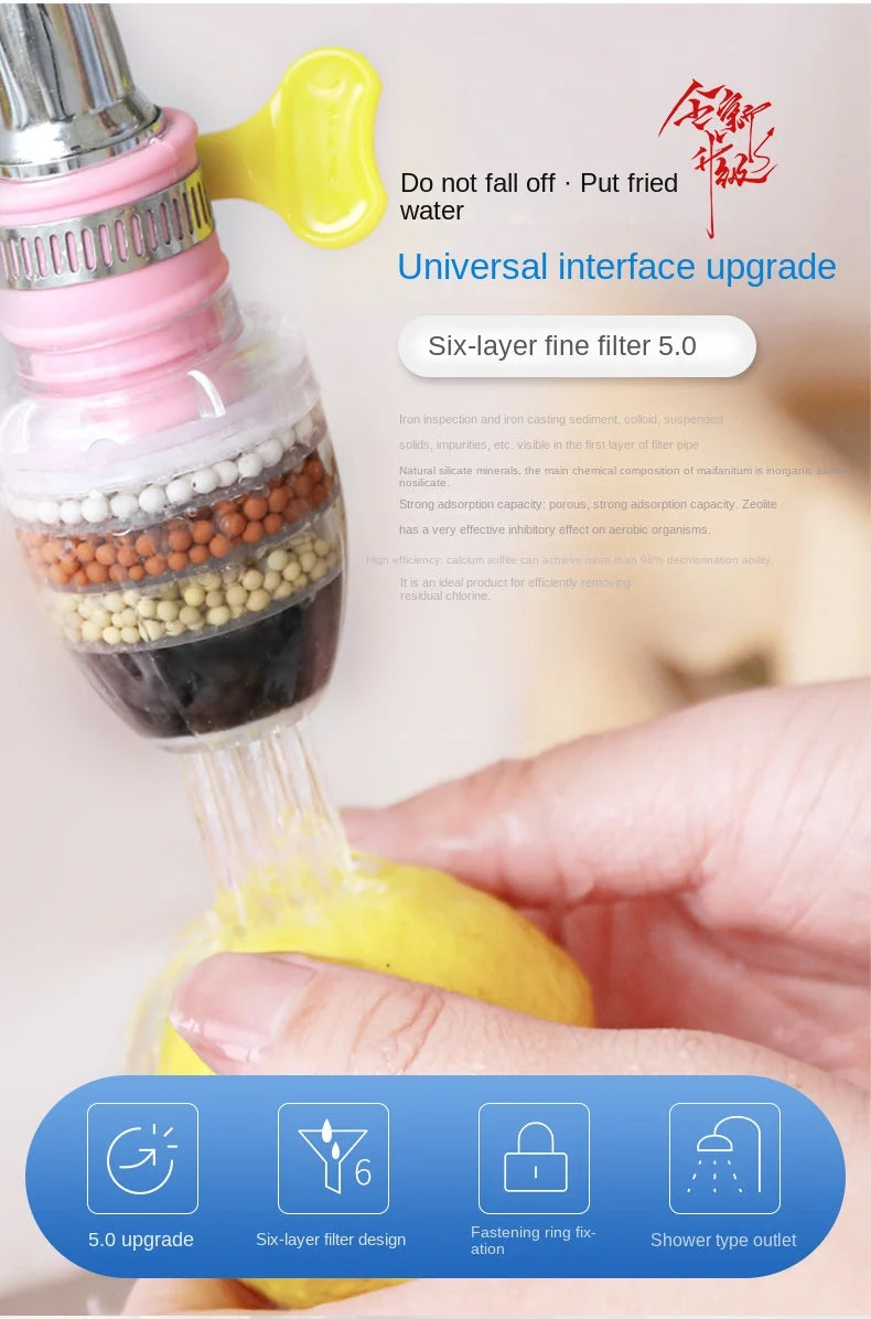 6-Layer Kitchen Tap Water Filter - Coconut Charcoal Purifier for Clean Drinking Water!