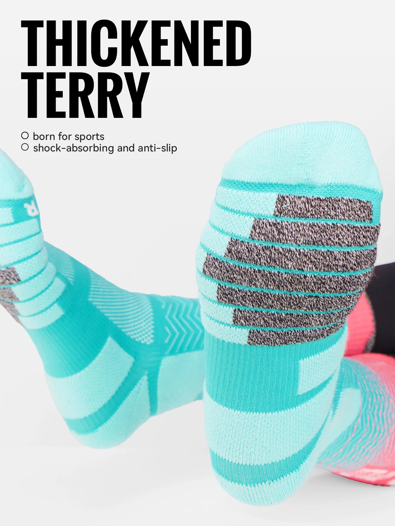 WRELS Socks Athletic Cushion Moisture Wicking Sports Socks Thickening Towel Bottom Sweat Absorbing Shock-absorbing Running Socks